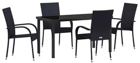 vidaXL Σέτ φαγητού για κήπο 5 pcs Μαύρο Πολυ ράταν