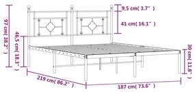 Πλαίσιο Κρεβατιού με Κεφαλάρι Λευκό 183 x 213 εκ. Μεταλλικό - Λευκό