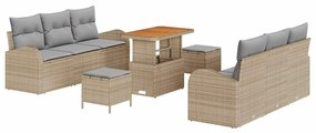vidaXL Σετ Καναπέ Κήπου με μαξιλάρι 9 pcs Μπεζ Πολυ ράταν