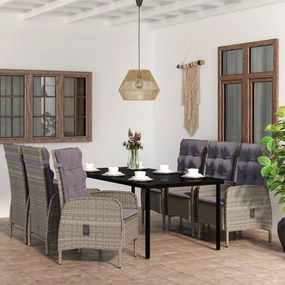 vidaXL Σετ Τραπεζαρίας Κήπου 7 τεμ. Γκρι / Μαύρο με Μαξιλάρια