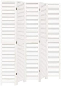 vidaXL Διαχωριστικό Χώρου με 5 Πάνελ Λευκό από Μασίφ Ξύλο Παυλώνιας