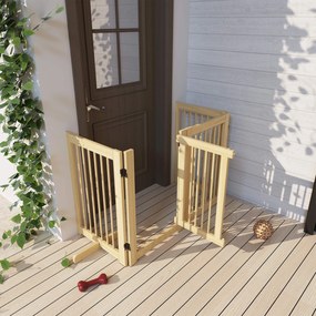 PawHut Ανεξάρτητο Πάνελ Σκύλου, 4 πάνελ, ευέλικτο, ξύλο πεύκου, 204L x 36W x 75H cm, Φυσικό ξύλο