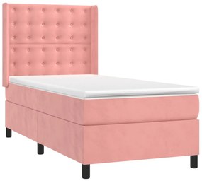 vidaXL Κρεβάτι Boxspring με Στρώμα &amp; LED Ροζ 80 x 200 εκ. Βελούδινο