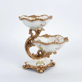 Διακοσμητικό Μπωλ 2 Θέσεων Πορσελάνης-Polyresin Λευκό-Χρυσό Με Λουλούδια 24x19x26εκ. ESTHETI 752-21012