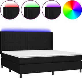 vidaXL Κρεβάτι Boxspring με Στρώμα &amp; LED Μαύρο 200x200 εκ. Υφασμάτινο