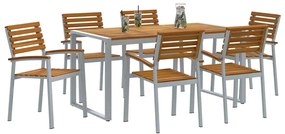 vidaXL Σέτ φαγητού για κήπο 7 pcs Γκρι και καφέ Μασίφ ξύλο ακακίας