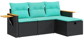 vidaXL Σαλόνι Κήπου Σετ 4 Τεμαχίων με Μαξιλάρια Μαύρο Συνθετικό Ρατάν