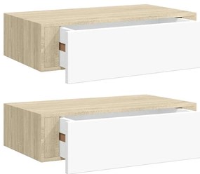 vidaXL Ράφια Τοίχου Συρτάρια 2 τεμ. Δρυς/Λευκό 40x23,5x10 εκ από MDF