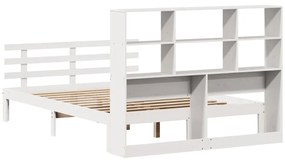 Κρεβάτι Βιβλιοθήκη Χωρίς Στρώμα 160x200 εκ Μασίφ Ξύλο Πεύκου - Λευκό