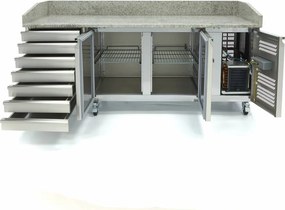 Pizza Prep Fridge - 202cm - 2 Doors - 7 Drawers