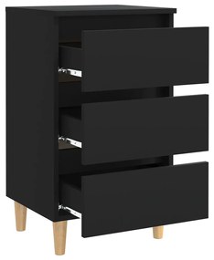 vidaXL Κομοδίνα 2 τεμ. Μαύρα 40x35x69 εκ. με Μασίφ Ξύλινα Πόδια