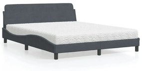Κρεβάτι με Στρώμα Σκούρο Γκρι 160x200 εκ. Βελούδινο - Γκρι
