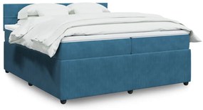 vidaXL Κρεβάτι Boxspring με Στρώμα Μπλε 200x200 εκ. Βελούδινο