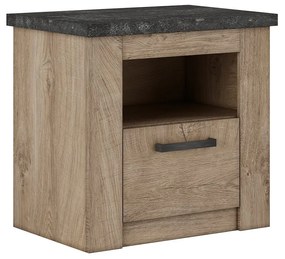Ξύλινο Κομοδίνο VINCENT Oak Endgray Untreatad / Dark Concrete 60x42.5x57.5cm