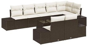 vidaXL Σετ Καναπέ Κήπου με μαξιλάρι 9 pcs Καφέ και Κρέμα Πολυ ράταν