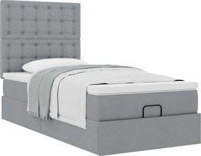 vidaXL Οθωμανικό κρεβάτι με στρώμα ανοιχτό γκρι 90x190cm ύφασμα