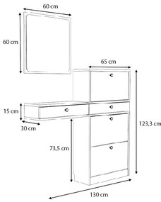Έπιπλο εισόδου Pego Megapap χρώμα καρυδί 130x30x123,3εκ.