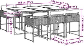 vidaXL Σετ Τραπεζαρίας Κήπου 7 τεμ. Γκρι Συνθ. Ρατάν με Μαξιλάρια