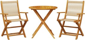 vidaXL Σετ Επίπλων Bistro 3 τεμ. Μπεζ Πολυπροπυλένιο/Μασίφ Ξύλο