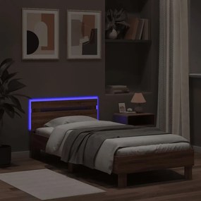 vidaXL Πλαίσιο Κρεβατιού με Κεφαλάρι και LED Καφέ δρυς 75 x 190 εκ.