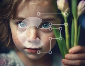 Intra Συλλεκτικό Ξύλινο Παζλ Plywood 4mm - Αξιολάτρευτο νεαρό κορίτσι που κρατά τουλίπες Σε Ξύλινο Κουτί - Διαστάσεις Puzzle: 10x10 cm – 25 κομμάτια