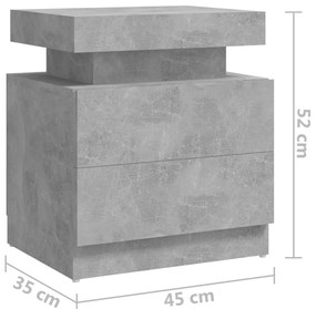 vidaXL Κομοδίνο Γκρι Σκυροδέματος 45 x 35 x 52 εκ. από Επεξεργ. Ξύλο