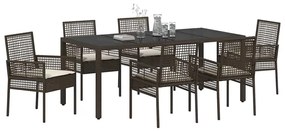 vidaXL Σέτ φαγητού για κήπο 7 pcs Καφέ Πολυ ράταν