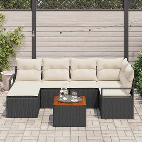vidaXL Σετ Καναπέ Κήπου με μαξιλάρι 7 pcs Μαύρο Πολυ ράταν