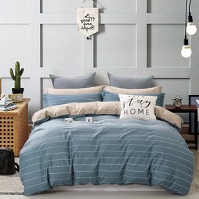 Σεντόνια Nova Με Λάστιχο (Σετ 4τμχ) Beige-Denim Melinen Queen Size 165x230cm 100% Cotton Satin