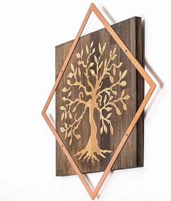 Διακοσμητικό Τοίχου Tree 899SKL2252 54x54cm Walnut-Copper Wallity Metal,Wood