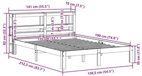 Πλαίσιο Κρεβατιού με Κεφαλάρι Λευκό 135x190 εκ. Μασίφ Πεύκου - Λευκό