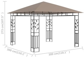 vidaXL Κιόσκι με Αντικουνουπικό Δίχτυ Taupe 3x3x2,73 μ. / 180 γρ./μ²