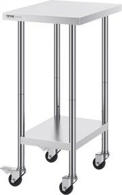 VEVOR Stainless Steel Work Table Commercial Prep Table 24x18 Inch With 4 Casters