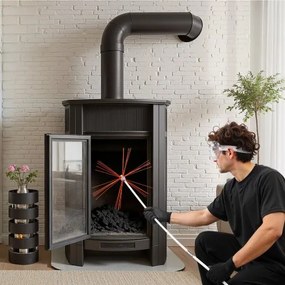 VEVOR Chimney Sweep Kit, 12m Maximum Extendable Length Chimney Sweep, Chimneys Cleaning Kit with Bristle Replacements &amp; Goggles, 90° Bendable Fireplace Cleaning Tool, for Square, Rectangle Chimneys