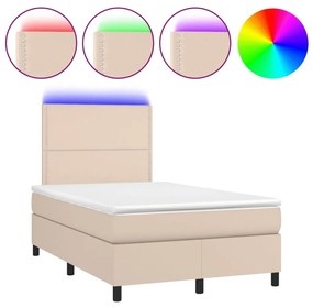 vidaXL Κρεβάτι Boxspring Στρώμα&LED Καπουτσίνο 120x190 εκ. Συνθ. Δέρμα