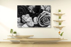 Εικόνα ρετρό μπουκέτο με τριαντάφυλλα σε ασπρόμαυρο σχέδιο - 120x80