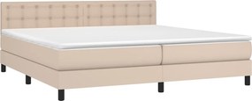 vidaXL Κρεβάτι Boxspring Στρώμα&amp;LED Καπουτσίνο 200x200 εκ. Συνθ. Δέρμα