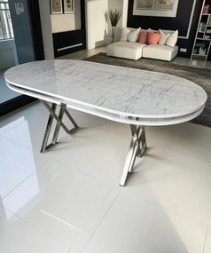 Stewehome Τραπέζι MDF Λευκή Μαρμάρινη Όψη με Ασημί Βάση 170x90x75 cm