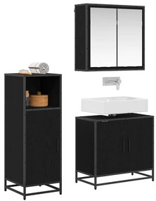vidaXL Σετ Επίπλων Μπάνιου με ράφι 3 pcs Μαύρη Οξυά Επεξεργασμένο ξύλο