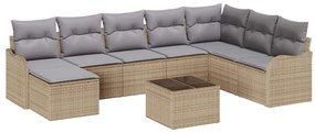 vidaXL Σετ Καναπέ Κήπου με μαξιλάρι 9 pcs Μπεζ Πολυ ράταν