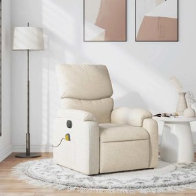 vidaXL Πολυθρόνα Μασάζ Ανακλινόμενη Κρεμ Υφασμάτινη