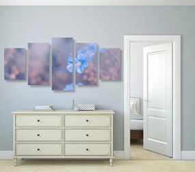 Εικόνα 5 μερών μπλε λουλούδια σε vintage φόντο - 200x100