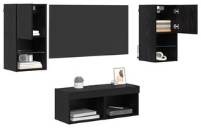 vidaXL Βάσεις τηλεόρασης Επιτοίχιο 4 pcs Μαύρη Οξυά Επεξεργασμένο ξύλο