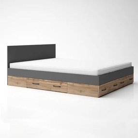 Κρεβάτι Διπλό Doris με συρτάρια 164x65x205cm &amp; στρώμα 160x200x22cm Oak Wotan + Antrhacite - GRA107