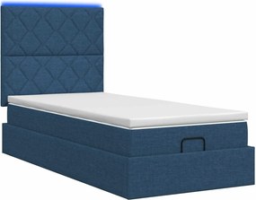 vidaXL Κρεβάτι Ottoman με Στρώμα και LED Μπλε 100 x 200 cm Ύφασμα