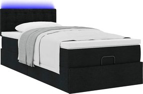 vidaXL Οθωμανικό κρεβάτι με στρώμα &amp; LEDs Μαύρο 90x200 cm Ύφασμα