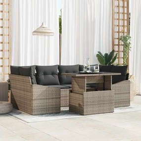 vidaXL Σετ Καναπέ Κήπου 7 Τεμαχίων Με Μαξιλάρια Γκρι Πολυ Ράτταν