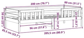 Πλαίσιο Κρεβατιού Καφέ Κεριού 80x200 εκ. από Μασίφ Ξύλο Πεύκου - Καφέ