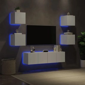 Έπιπλα Τοίχου Τηλεόρασης 6 τεμ LED Λευκά από Επεξεργασμένο Ξύλο - Λευκό