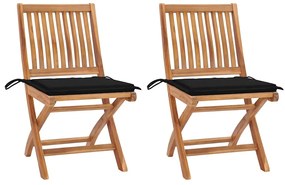 vidaXL Καρέκλες Κήπου 2 τεμ. από Μασίφ Ξύλο Teak με Μαύρα Μαξιλάρια
